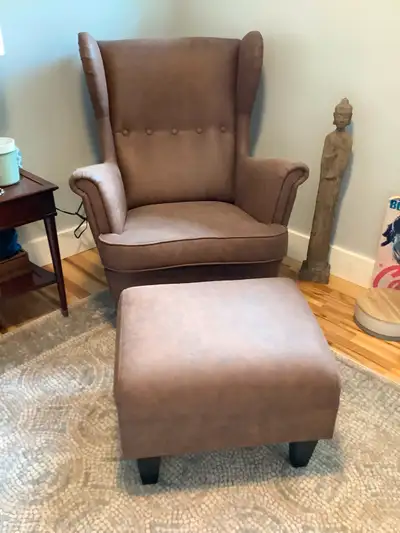 Armchair and matching footstool for sale. Excellent condition, View more