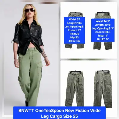 OneTeaSpoon New Fiction Wide Leg Cargo Denim  - Khaki Size 2, View more