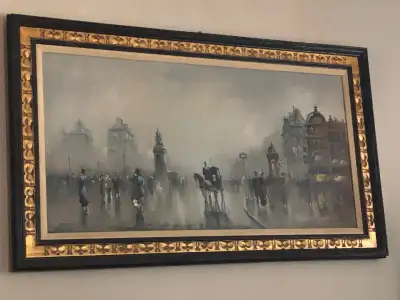 Description 32 1/2” x 57”. Monumental Very Rare Find 1960s mid century large spectacular impressioni...