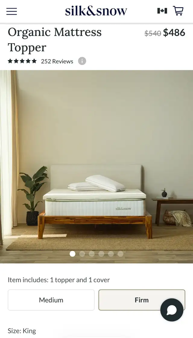 Free Delivery! New! $549 Silk&Snow Organic Mattress Topper, King