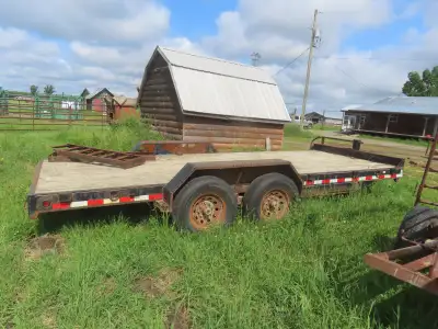 Friesen Trailers Bumper Hitch 18ft Flat Deck Tandem Trailer with 7000lbs Axle, Stake Holes, Ramp. Se...