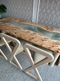 New Dining Table - Solid Mappa Burl with Misty Flora River