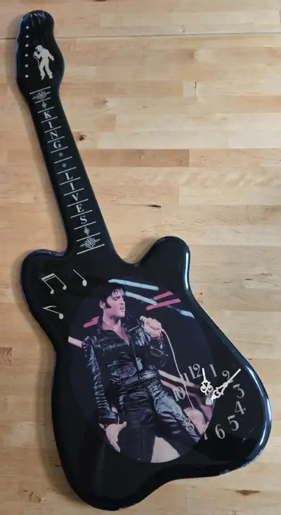 Elvis Presley Vintage Black Lacquered Guitar Shape Clock, View more