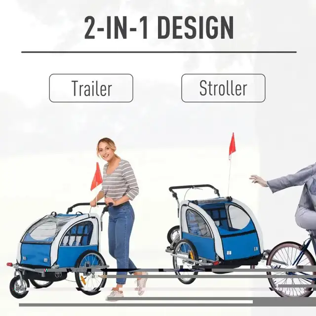  2-in-1 Double Baby Bike Trailer Child Bike Stroller Foldable Jo in Kids in Markham / York Region - Image 3
