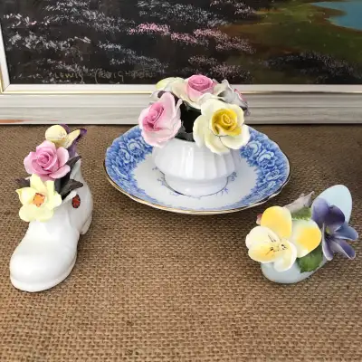 Vintage Vignette Bone China Floral Figurines with Paragon Saucer, View more