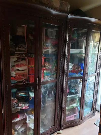 Big Wood Display Cabinet / Curio with Glass Shelves (2 Available, View more