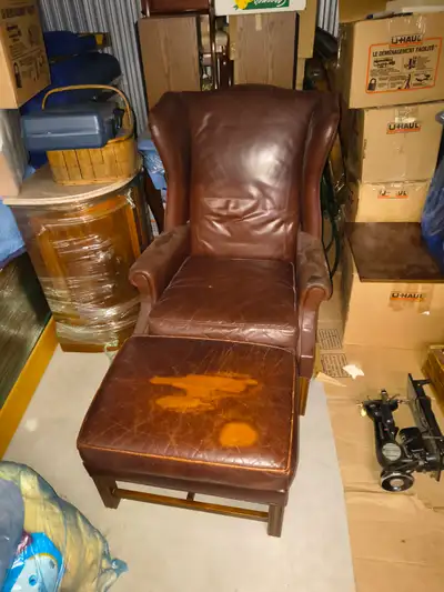 Free – Leather Wingback Chair + Matching Ottoman, View more