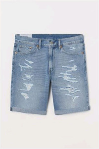 Size 32 H&M Men's Regular Denim Shorts Light denim blue/trashed