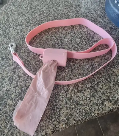 Baby-pink soft dog leash - 48", with built-in poop bag dispenser, View more