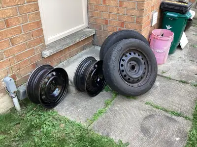 I am listing for rim only. Tires are free from Kia rio also fits Hyundai accent. # 519 578 6288 Bob