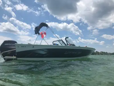 Excellent condition comes 90 hp motor drive up trailer with foldable hitch all supplies included lif...