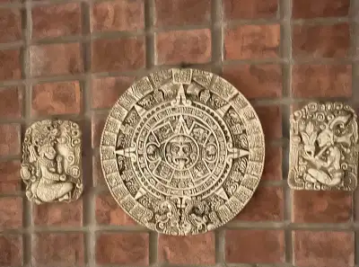 Aztec Solar Calendar and 2 Malanchite stone wall art, View more