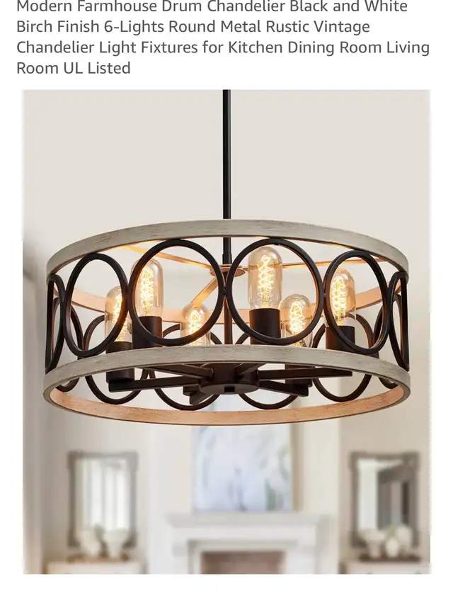 Modern Farmhouse 6-Light Drum Chandelier in Indoor Lighting & Fans in Kitchener / Waterloo - Image 2