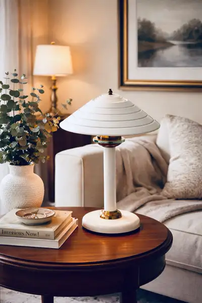 1960s Vintage Underwriters Laboratories UL Atomic Mushroom Metal Table Desk Lamp, featuring a white...