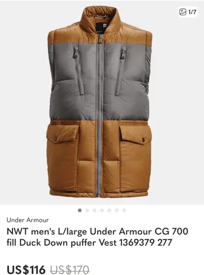 Under armour duck down puffer vest XL, View more