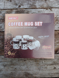 New 6 Pcs Glass Coffee Mug Set, Holds 200ml Each