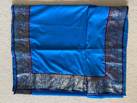 Blue Saree 6 yards long beautiful wide border lace + free matchi