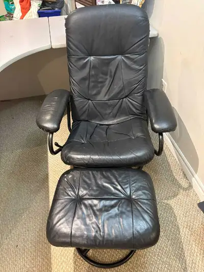 Black Leather Swivel Recliner with Ottoman, View more