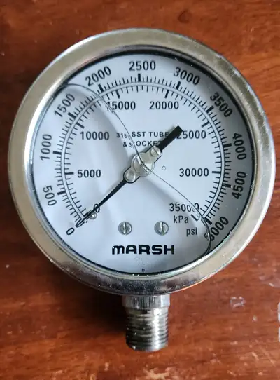 MARSH stainless steel glycerin filled 5000psi gauge 1/2 "NPT, View more