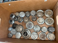 36 assorted ANTIQUE / VINTAGE CAR AUTO GREASE HUB CAPS