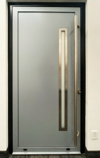 SHOWROOM BLOWOUT SALE - Grey aluminum door with frosted glass