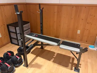 Adjustable barbell rack and bench, View more