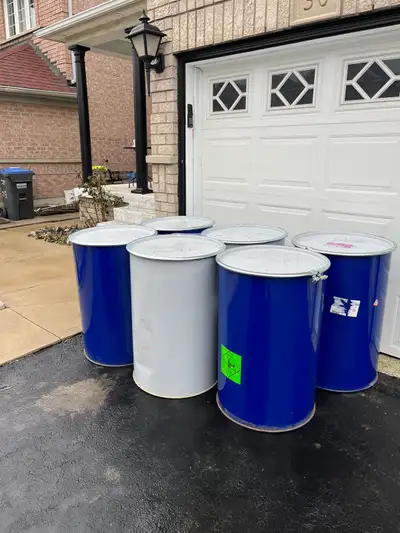 Clean 55 gallon, open top steel drums available. Include lid and locking rings. These drums are clea...