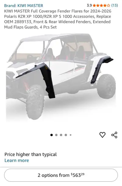 Protect your ride with this set of four KIWI MASTER Full Coverage Fender Flares designed specificall...