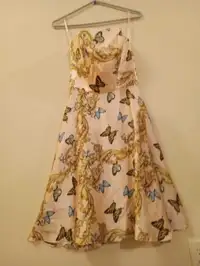 Julie Brown 100% Silk Dress Size 2 butterfly sleeveless 