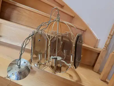 Vintage 5-Light Pendant Light with Smoked Glass & Gold Frame, View more