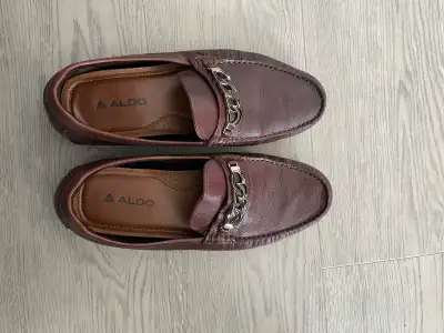 ALDO Brown Leather Loafers with Chain Detail , View more