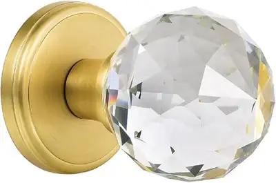 Crystal Glass Door Knobs Interior, Round Door Knobs for Hall and Closet (Passage, Satin Brass) No Ke...