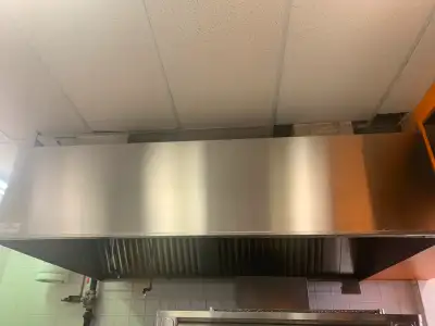 Lot off items you can use for house or restaurant .Exhaust fan and hood 8 x5.5 feet, Prep Table 6 fe...