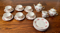 China Dishes Teacups, Teapot and Dessert Plate Set With Flowers