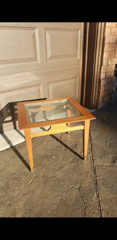 Mid-Century Modern Glass Top Side Table, View more