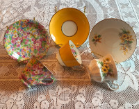 Vintage Teacups & Saucers including Kent Chintz Apple Blossom