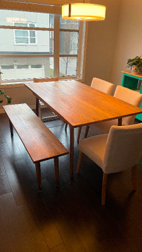 Wood Dining Table and Wood Bench