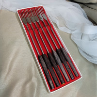 Beautiful 6 pc Set of Stainless Steel Wooden Handle Color Coded 