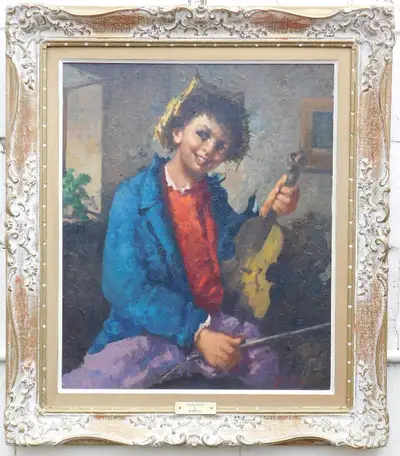 Original oil-on-canvas-board painting "Ragazzi" by Dorini, View more