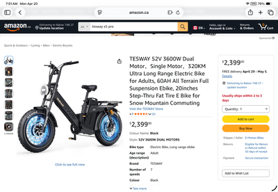 Tesway X5 AWD e-bike, View more
