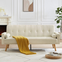 Kamariah 71.25'' Upholstered Tufted Convertible Sofa Beige Linen