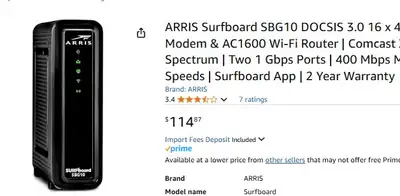 Cable Modem - ARRIS Surfboard SBG10 DOCSIS 3.0, View more