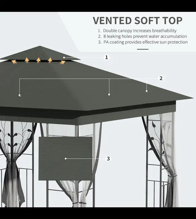 Outdoor Gazebo 10x10 | Brand New | Grey | Double Roof + Curtains in Patio & Garden Furniture in City of Toronto - Image 5