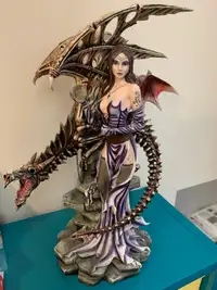 Dark Fairy with Dragon Skeleton: Captivating 65 cm Large Statue 