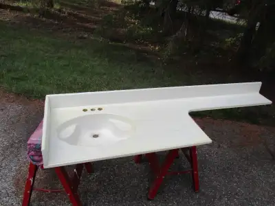 Cultured Marble. 22” Front to back. Vanity covering portion 36.5”. Extension (used to continue over...