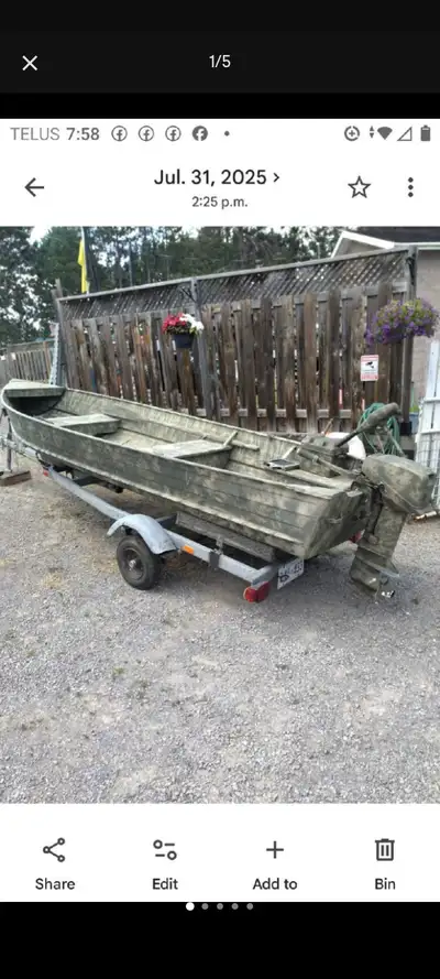 Camo 14' aluminium SPRINGBOK boat with swivel seats, 9.9 Envinrude motor with fuel tank with gas lin...