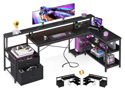 Premium 75" Reversible L-Shaped Gaming & Executive Desk with, View more