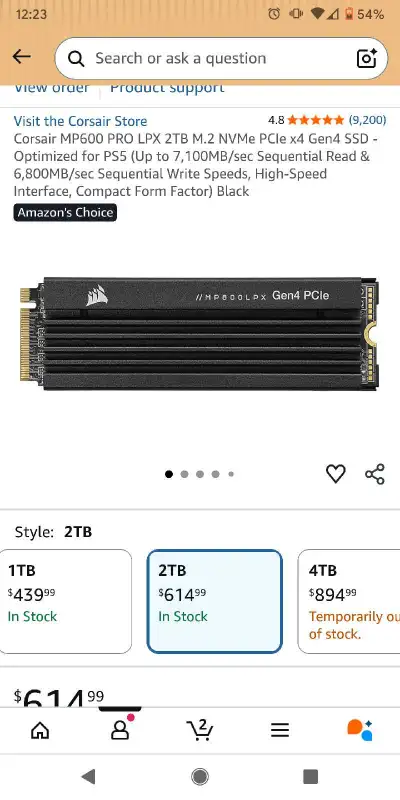Corsair MP600 PRO LPX 2TB M.2 NVMe PCIe x4 Gen4 SSD, View more
