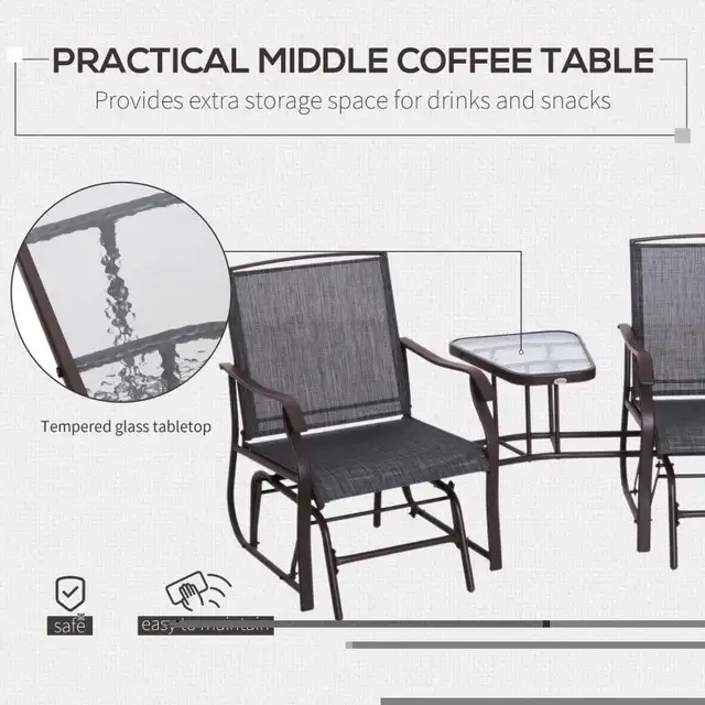 Patio Double Glider Chair with Glass Top Center Table, Outdoor G in Chairs & Recliners in Markham / York Region - Image 5