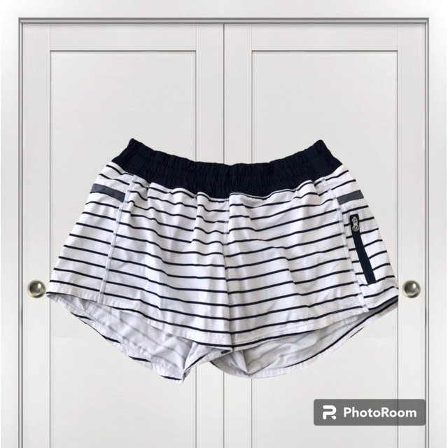 Cute Lululemon Tracker Shorts Quiet Stripes White with Blue in Women's - Bottoms in City of Toronto